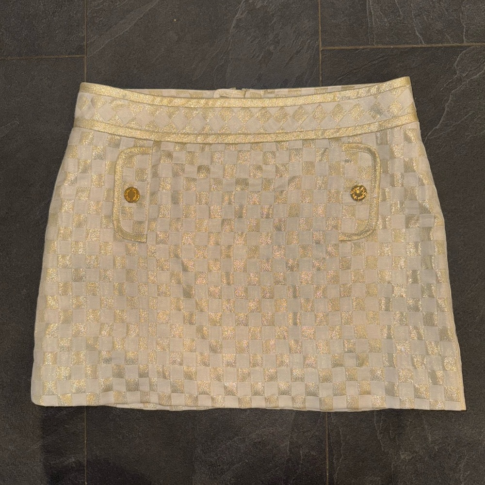 Lilly Pulitzer Gold Checkered 15” Mini Skirt